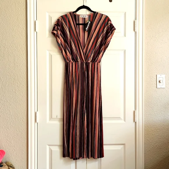 MILLENIAL PINK accordion pleated jumpsuit S wide leg studio 54 disco costume new - Picture 1 of 5